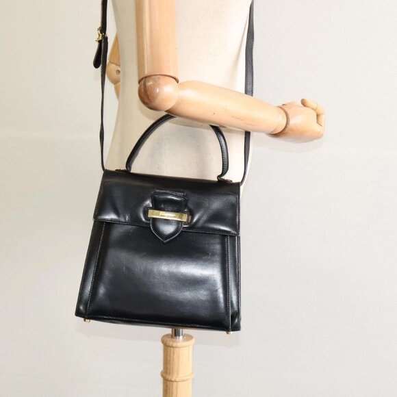 Salvatore Ferragamo Hand Bag Leather 2way Black Gold Auth BD1103 - Picture 14 of 16